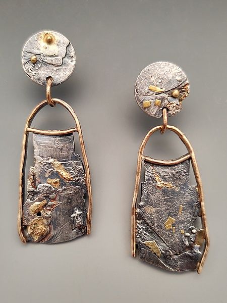 Keum Boo Jewelry, Metal Smithing, Metalsmithing Jewelry, Organic Jewelry, Handmade Jewelry Earrings, Art Jewelry Contemporary, Mixed Metal Jewelry, Silver Jewelry Design, Artful Home