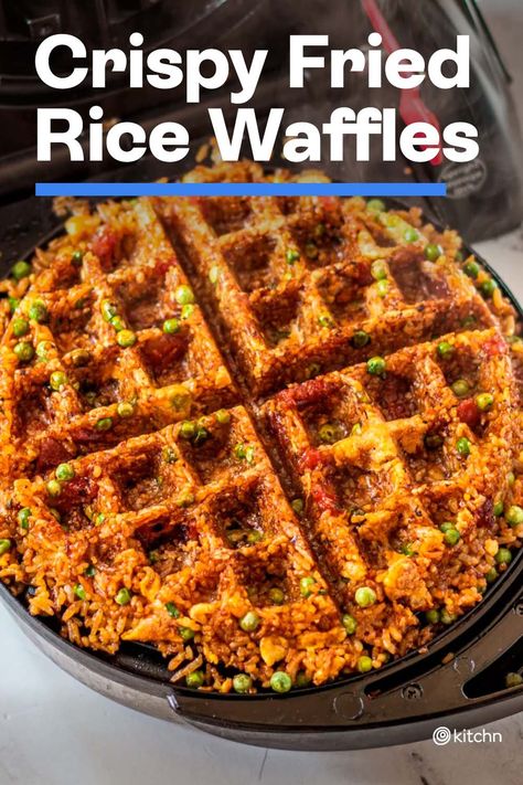 Fried Rice Leftovers, Waffle Iron Crispy Rice, Waffle Crispy Rice, Leftover Fried Rice What To Do With, Rice In Waffle Maker, Waffle Maker Sushi, Sushi Rice Waffles, Rice Cake Waffle, Fried Rice In Waffle Maker