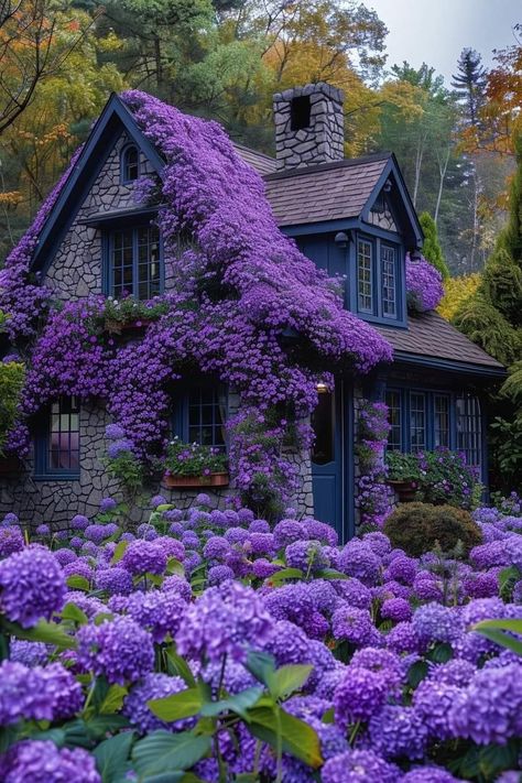 Witch Cottage Interior, Purple Houses, Purple Cottage, Boho Style Bedroom, Dream Mansion, Quaint Cottage, Patio Garden Design, Dream Cottage, Countryside House