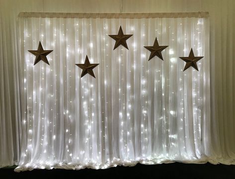 Fairy Light Backdrops, Night To Shine, Gold Drapes, Christmas Photo Booth, Birthday Party Theme Decorations, Celestial Wedding, Event Planning Company, Star Party, Star Decorations