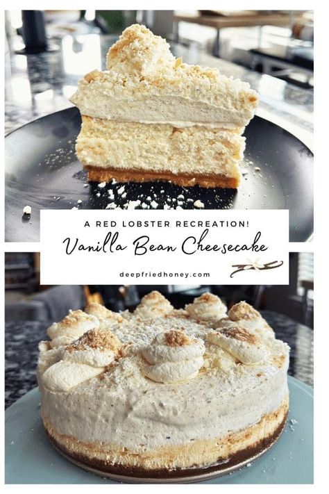 This Vanilla Bean Cheesecake is a copycat of Red Lobster or The Cheesecake Factory's offering! Three - four, actually, if you include the crust - layers of vanilla bean goodness. Cheesecake With Whipped Cream, Light Cheesecake, Vanilla Wafer Crust, Vanilla Bean Cheesecake, White Chocolate Shavings, Vanilla Bean Powder, Cheesecake Toppings, Cheesecake Factory, Vanilla Cookies