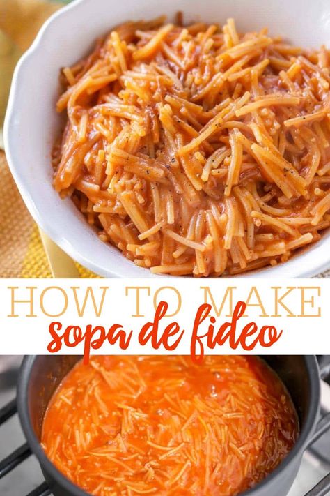 This quick, simple and delicious Sopa (soup) de fideo is a family favorite. It's also cheesy and flavorful! Just 5 Ingredients and you'll have dinner in no time. #sopadefideo #sopa #cheesysopa Chicken Recipes Mexican, Fideo Recipe, Week Meals, Lil Luna, Leftovers Soup, Recipes Mexican, Mexican Soup, Vegetarian Soup, Soup And Sandwich