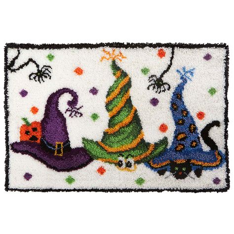 Herrschners Witch's Hats Latch Hook Kit Halloween Hats Diy, Hook Rug Kits, Hook Rugs, Rug Hooking Kits, Latch Hook Rug, Halloween Hat, Latch Hook Rug Kits, Crochet Needlework, Hook Rug