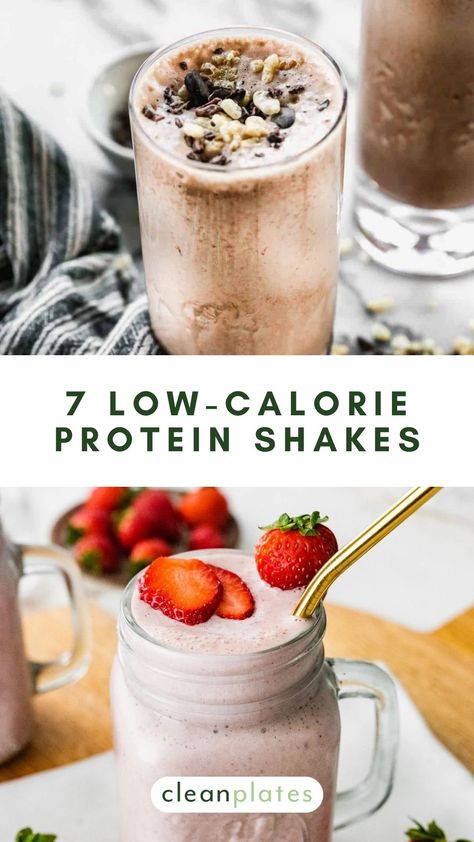 7 Low-Calorie Protein Shakes That Still Fill You Up Low Calorie High Protein Smoothie Recipes, Protein Smoothie Low Calorie, 200 Calorie Protein Shake, Low Calorie Breakfast Smoothie Recipes, Low Calories High Protein Shakes, Low Carb Protein Shakes Recipes, Protein Shakes Low Calorie, Healthy Protein Shakes Recipes, Healthy Low Cal Smoothies