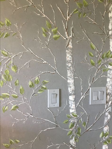 Tree Stencil For Wall, Tree Wall Art Diy, Wall Painting Ideas, Stencils Painting, Aspen Tree, Tree Wall Murals, Painting Stencils, Tree Mural, Tree Stencil