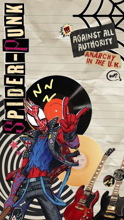 #spiderpunk #spiderman Spiderman Comic Covers, Punk Drawing, Punk Wallpaper, Marvel Superheroes Art, Spiderman Art Sketch, Easy Pixel Art, Iphone Lockscreen Wallpaper, Wallpaper Doodle, Marvel Spiderman Art