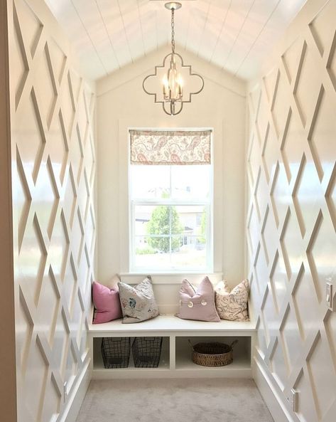 Beautiful lattice wainscoting #interiordesignideas #wall #decoratingideas #windowseat #remodelaholic Wall Wainscoting, Beadboard Wainscoting, Wainscoting Styles, Lattice Wall, Diy Wainscoting, Bathroom Window, Friday Favorites, Home Upgrades, Window Wall