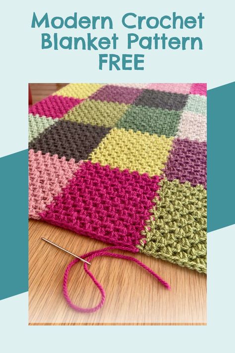 Big Block Crochet Blanket, Crochet Blanket 2 Colors, Rainforest Crochet, Crochet Patchwork Squares, Modern Crochet Blanket Pattern, Squares Blanket, Patchwork Squares, Modern Crochet Blanket, Plaid Crochet