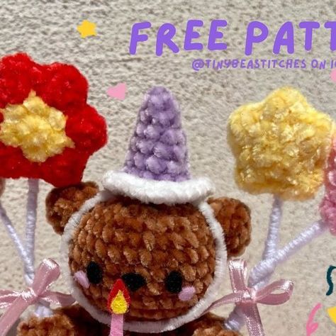 Crochet Birthday Gifts Free Patterns, Birthday Gifts Crochet, Crochet For Birthday, Birthday Crochet Ideas, Free Bear Crochet Pattern, Birthday Crochet Gift Ideas, Crochet Birthday Gifts, Crochet Toys Free Patterns, Crochet Pieces