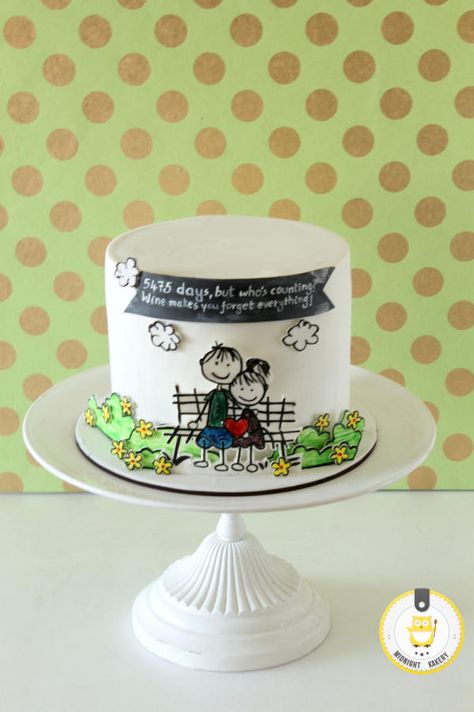 Anniversary Cake - Cake by Midnight Kakery Minimalist Anniversary Cake, 15th Anniversary Cake, Doodle Cake, Single Tier Cake, Dad Birthday Cakes, Cake Decorating Piping, Wedding Anniversary Cake, Valentines Day Cakes, Cake Decorating Videos