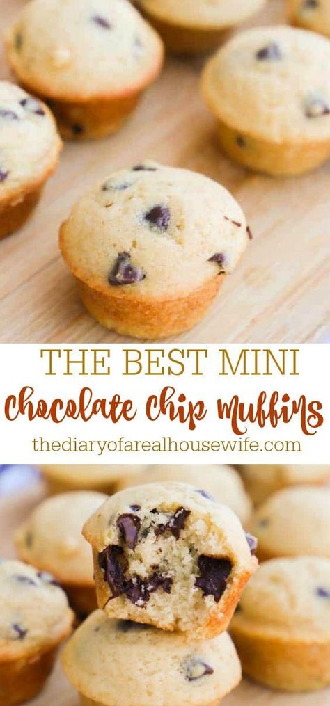 Chocolate Chip Muffins Easy, Mini Muffin Recipe, Choc Chip Muffins, Mini Chocolate Chip Muffins, Simple Muffin Recipe, Healthy Chocolate Chip, Muffin Tin Recipes, Homemade Muffins, Chocolate Chip Muffins