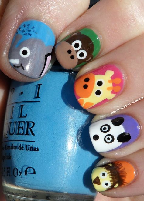 We painted a Zoo! Elephant Nail Art, Elephant Nails, Animal Nail Art, Animal Nails, Animal Print Nails, Nails For Kids, Nails Polish, Cute Nail Art, Manicure Y Pedicure