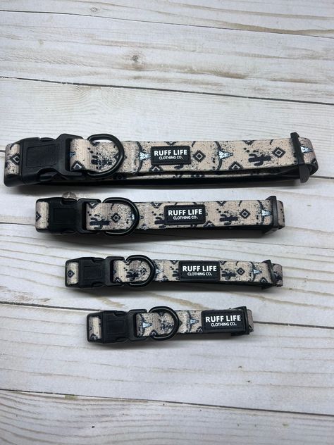 Western Print Dog Collar, Ruff Life Clothing Co, Walk Wear, Pet Collar, Tan, Western Dog, Bull Skull, Cactus Western Dog Stuff, Western Dog Accessories, Western Dog Collars, Skull Cactus, Western Stuff, Puppy Accessories, Cute Dog Collars, Small Dog Collar, Western Accessories