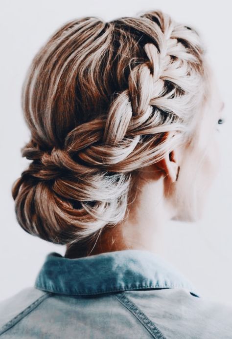 Like what you see? Follow me for more: @nhairofficial Side Braids, Medium Hair Braids, Braid Updo, Hairstyles Updo, Low Bun, Nails French, Hair Braid, Braided Hairstyles Updo, Ombre Hair Color