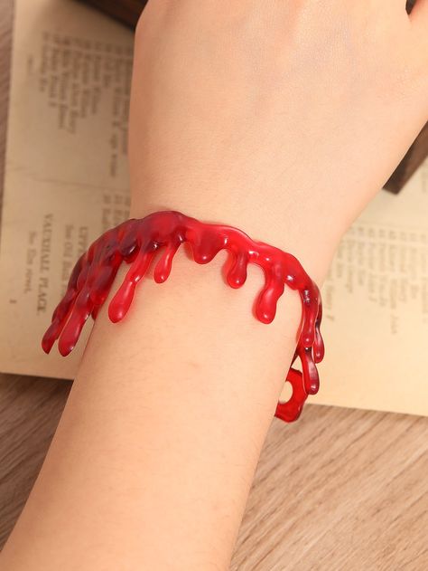 Red Funky Collar  Rubber   Embellished   Fashion Jewelry Halloween Desenho, Blood Bracelet, Dripping Blood, Paper Bracelet, Halloween Creative, Blood Drop, Embellished Fashion, Design Bracelet, Party Jewelry