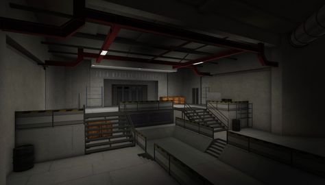 Scp Facility Concept Art, Lethal Company Aesthetic, Scp Laboratory, Minecraft Laboratory Ideas, Scp Facility, Minecraft Lab, Scifi Corridor, Warehouse Project, Earth City