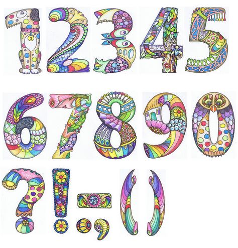 numbers etc by bostinstuff, via Flickr Calligraphy Doodles, Vintage Art Paintings, Alfabet Letters, Tangle Art, Zentangle Drawings, Doodles Zentangles, Doodle Lettering, Alphabet Art, Zen Doodle