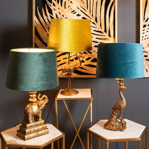 Flamingo Lamp, Posh Houses, Quirky Table Lamp, Peacock Lamp, Teal Lamp, Elephant Table, Statement Lamp, Animal Lamp, Gold Peacock