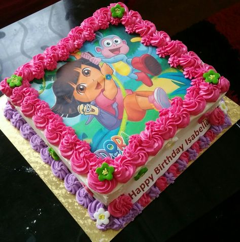 Dora Cake Design, Nostalgia Birthday, Dora Pictures, Dora Birthday Cake, Dora The Explorer Cake, Explorer Birthday Party, Dora Party, Dora Cake, Happy Birthday Cake Photo