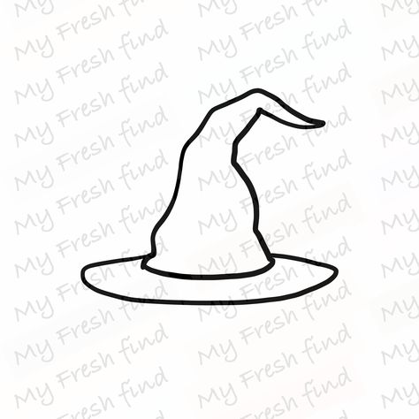 Witch Hat Drawing Easy, Simple Witch Hat Drawing, Witch Hat Silhouette, Witch Hat Outline, How To Draw A Witch Hat, Cute Halloween Drawings Ideas, Simple Witch Drawing, Witches Hat Drawing, Halloween Stencils Printables Free