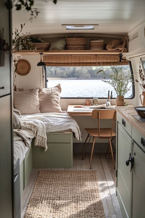 85  Camper Van Conversions for Digital Nomads - TastyInteriors Caravan Room Ideas, Van Life Laundry, Caravan Set Up Ideas, Vw Van Conversion, Camper Van Interior Design, Vintage Caravan Interiors Ideas, Rv Van Life, Van To Camper Conversion, Cozy Camper Interior