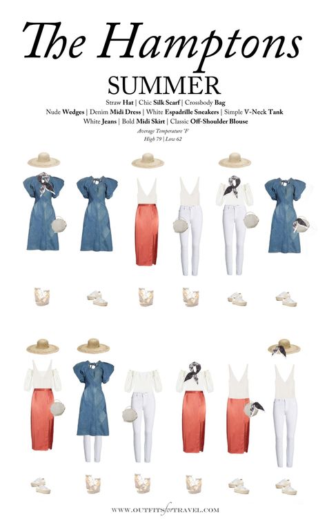 What to Wear to the Hamptons in the Summer - Outfits For Travel Weekend In The Hamptons Outfits, Hamptons Chic Fashion, Hampton Summer Outfits, Hamptons Fashion Women, Hampton Outfits, The Hamptons Fashion, Hamptons Outfit Summer, The Hamptons Summer, Beach Capsule Wardrobe