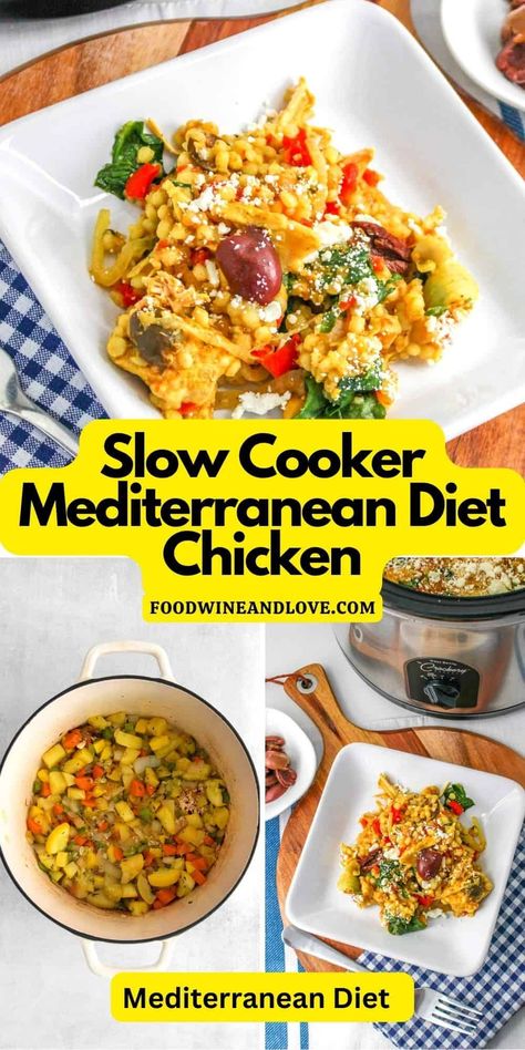 Slow Cooker Mediterranean Diet Chicken, an easy and flavorful meal recipe made with skinless chicken breasts and healthier ingredients. #mediterraneandiet #chicken #recipe #slowcooker #crockpot Read more at: https://foodwineandlove.com/slow-cooker-mediterranean-diet-chicken/ Mediterranean Crockpot Chicken Recipes, Meditterean Diet Recipes Chicken, Mediterranean Diet Crock Pot Recipes, Mediterranean Diet Slow Cooker Recipes, Slow Cooker Mediterranean Recipes, Mediterranean Diet Crockpot Recipes, Mediterranean Diet Recipes Chicken, Easy Mediterranean Diet Recipes Dinners, Crockpot Boneless Chicken Breast Recipes