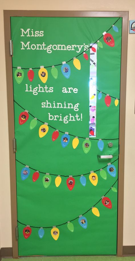 Toddler Classroom Christmas Door Ideas, Christmas Light Door Decorations, Door Decorations Christmas Classroom, Christmas Doors For Classrooms, Preschool Door Decorations, Preschool Door, Christmas Hallway, Door Decorations Classroom Christmas, Classroom Christmas Decorations