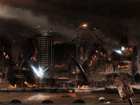 Dystopia is... Alien Invasion Art, Environmental Artwork, Post Apocalyptic Art, Falling Skies, All Godzilla Monsters, Space Battles, Illustrations Design, Alien Invasion, Alien Concept