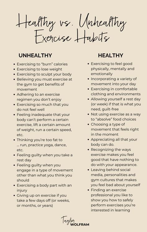 Take a look at these lists and assess your relationship with exercise! Work to replace the unhealthy habits with the healthy habits. Learn more about intuitive exercise in this blog post! Joyful Movement, Healthy Lifestyle Habits, Healthy Exercise, Lifestyle Habits, Health Habits, Intuitive Eating, Healthy Lifestyle Tips, Tofu Recipes, Self Care Activities