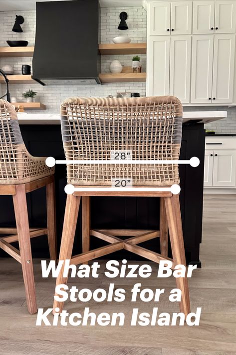 what size bar stool at kitchen island Barstool Kitchen Island, Coastal Bar Stools, Kitchen Island Bar Stools, Bar Stool Height Guide, Island Bar Stools, Island Stools, Island Chairs, Bar Stools Kitchen Island, Counter Seating