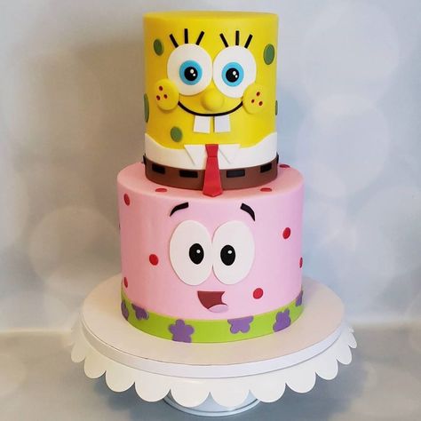 Spongebob Cake Ideas For Boys, Spongebob And Patrick Cake, Spongebob Birthday Cakes, Spongebob Cake Ideas, Spongebob Birthday Cake, Star Wars Birthday Cake, Twin Birthday Cakes, Mickey Mouse Birthday Cake, Strawberry Birthday Cake