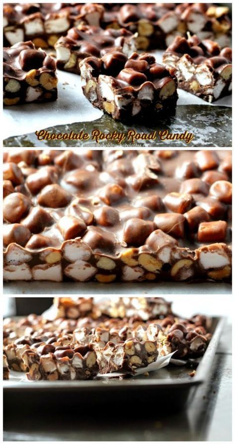 Rocky Road Candy, Seonkyoung Longest, Candy Recipes Homemade, Christmas Candy Recipes, Homemade Candies, Rocky Road, Christmas Cooking, Yummy Sweets, Fudge Recipes