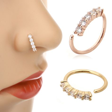 2021 Jewelry Nose Ring Piercing Hoop Twisted Chain Piercing Cuffs Nose Ring Without Piercing https://m.alibaba.com/product/1600273953901/2021-Jewelry-Nose-Ring-Piercing-Hoop.html?__sceneInfo={"cacheTime":"1800000","type":"appDetailShare"} Nose Ring Designs, Ear Cuff Piercing, Nose Ring Jewelry, Gold Nose Hoop, Nose Piercing Hoop, Fake Nose Rings, Nose Piercing Jewelry, Silver Nose Ring, Gold Nose Rings