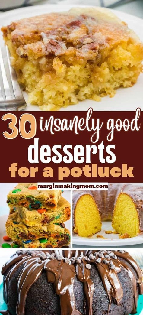 Choosing potluck desserts to bring to a gathering is easy, thanks to this list of proven winners! These are delicious options that are easy to make, but will leave others asking for more! Thank You Desserts, Pot Luck Deserts, Dessert For A Group, Potluck Dessert Ideas, Best Potluck Desserts, Large Party Food, Potluck Recipes Dessert, Easy Potluck Desserts, Potluck Food