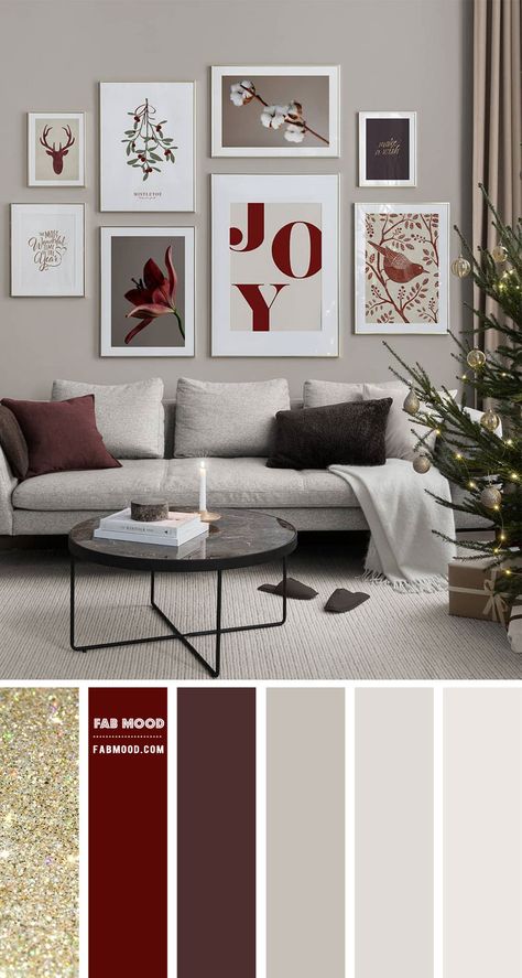 Grey And Red Living Room, Modern Living Room Colors, Living Room Color Combination, Christmas Living Room Decor, Room Color Combination, Wedding Color Palettes, Color Palette Living Room, Living Room Decor Neutral, Christmas Living Room