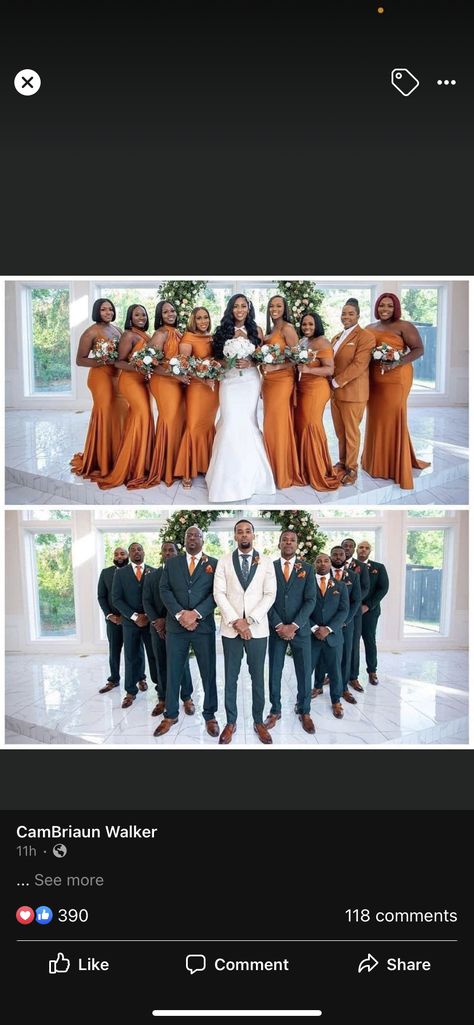 Black People Weddings, Brown Wedding Themes, Wedding Theme Color Schemes, Black Women Wedding, Olive Green Weddings, Rusting Wedding, Orange Bridesmaid, Wedding Renewal, Orange Bridesmaid Dresses