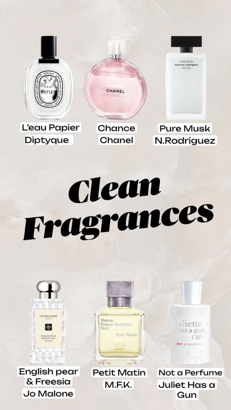 Clean fragrances list#cleangirlasthetic #cleangirlasethetic #perfume #perfumesuggestions #perfumes #fragrance #cleanskin #skinscent #fresh #musky Musky Perfumes, Jo Malone Fragrance, Fragrance Lab, Fresh Perfume, Winter Fragrance, Top Perfumes, Fragrances Perfume Woman, Body Hygiene, Shower Skin Care