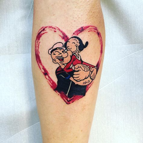 Bohémien Tattoo on Instagram: “#bohemientattoo #believeinyourself #lovetattoo #inkpassiontattoo #tattoo #tatuaggio #coloredtattoo #cartoon #cartoontattoo #popeyetattoo…” Popeye And Olive Tattoo, Popeye Tattoo, Olive Tattoo, Popeye And Olive, Olive Oyl, Cartoon Tattoos, Tattoo On, Tattoo Design, Skull Tattoo