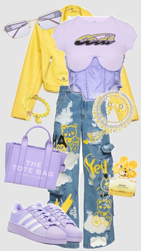 Spring/Summer Outfit Inspo! #outfitinspo #outfit #outfitideas #fashion #fashioninspo #style #purple #purpleaesthetic #yellow #yellowaesthetic #cute #spring #summer #summeraesthetic #y2k #trendy Purple And Yellow Outfit, Yellow Outfit, Purple And Yellow, Cute Spring, Summer Outfit, Spring Summer, Purple, Yellow, Outfit Inspo