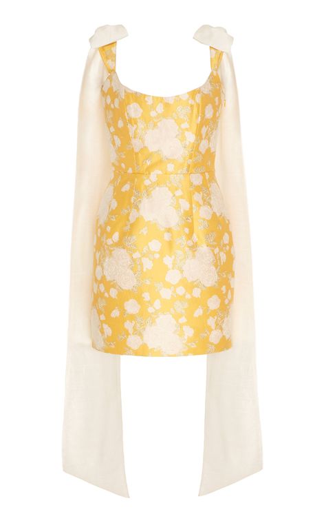 Brocade Corset, Silk Dupioni, Corset Mini Dress, White Bow, White Silk, Yellow Floral, Kimonos, Yellow Dress, Moda Operandi