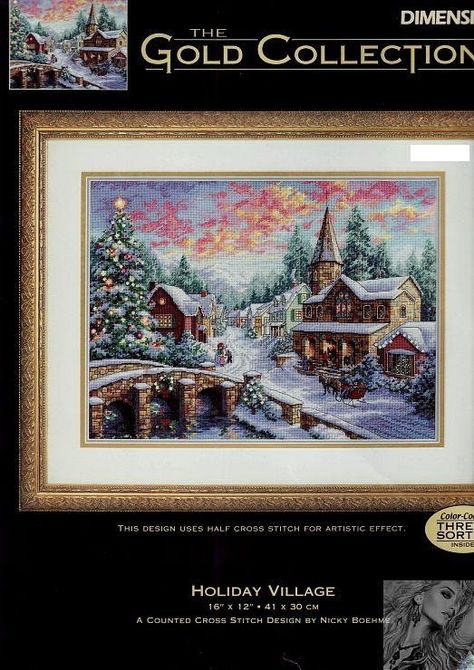 Gallery.ru / Фото #1 - Holiday Village (DIM) - elena196905 Dimensions Cross Stitch, Holiday Embroidery, Cross Stitch Landscape, Holiday Cross Stitch, Cross Stitch Christmas, Winter Cross Stitch, Cross Stitch Love, Holiday Village, Cross Stitch Pictures