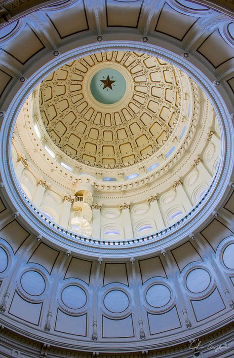 Shot of the Texas State Capitol dome from the 3rd floor of the interior. Showcases the spiral staircase that leads to the highest level. Texas Capitol, Texas State Capitol, The Spiral, Texas State, Interior Photo, Spiral Staircase, Poker Table, Texas, Flooring