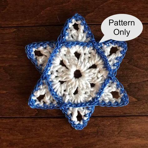 Pattern: Star of David Ornament | Etsy Hanukkah Crochet, Ornaments Simple, Memory Bears Pattern, American Crochet, Crochet Star, Crochet Flowers Free Pattern, Crochet Ornaments, Stocking Ornament, Crochet Stars