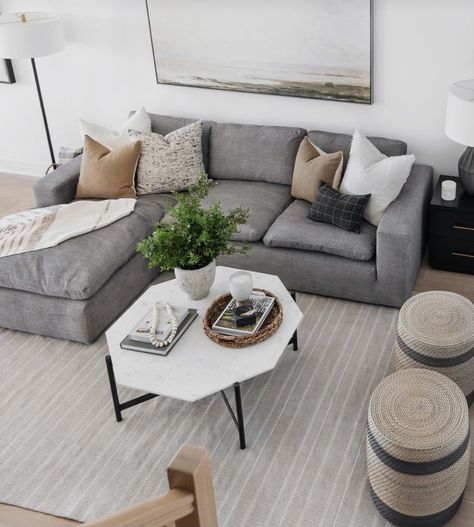 Gray Sectional Living Room, Grey Sofa Living Room, Grey Couch, Grey Couch Living Room, Living Room Decor Gray, Indoor Outdoor Rug, Decor Home Living Room, Living Room Sectional, Living Room Decor Apartment