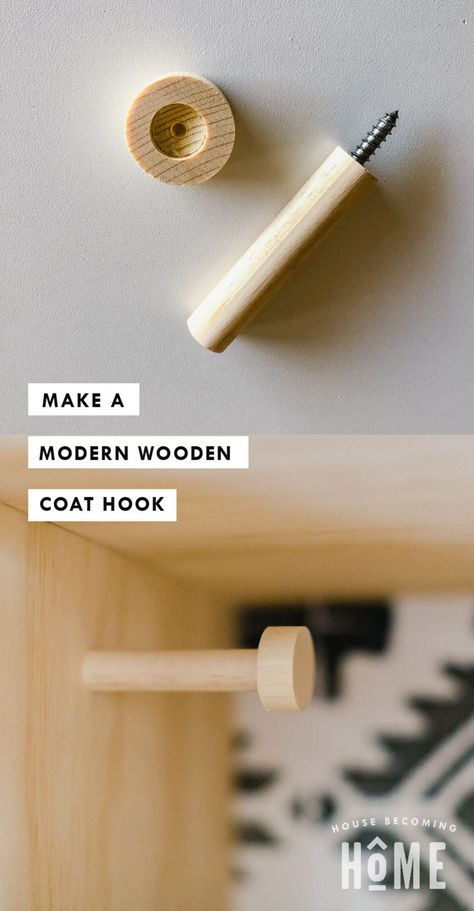 Make a Modern Wooden Coat Hook Diy Coat Hooks, Wooden Coat Hooks, Wood Hooks, Wooden Closet, Diy Coat, Bunk Beds Built In, Built In Bunks, Crate Shelves, Shelving Design