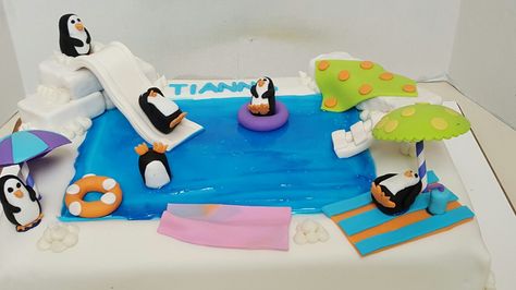 A fun cake for the weekend.  Penguin summer pool party cake. #penguincake #cake  #summercake #summer #penguin #penguins #ice #snow #swimming #poolcake #birthday #tiffanyssweetsntreats Penguin Party Theme, Happy Birthday Maria, Pool Party Adults, Penguin Cake, Pool Party Cakes, Pool Cake, Zombie Cake, Penguin Cakes, Pool Party Themes