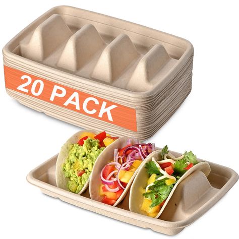 PRICES MAY VARY. 【Eco-Friendly and Compostable】Made of natural plant-based sugarcane pulp fiber, our Disposable Taco Plates are environmentally friendly and biodegradable. Say goodbye to plastic waste! 【Convenient Design】Each plate features 3 dividers to keep your tacos upright and ingredients neatly in place. No more messy spills or toppings falling out while assembling your favorite tacos. 【Waterproof and Oilproof】Our sturdy and durable taco holders are designed to prevent leaks and sogginess, Street Tacos Party Set Up, Wedding Taco Bar Plates, Taco Bar For 30 People, Taco About 40 Party, Taco Bar Wedding Reception Buffet, Threeesta Party, Taco Picnic, Supper Club Theme Ideas, Taco Bout Love Engagement Party