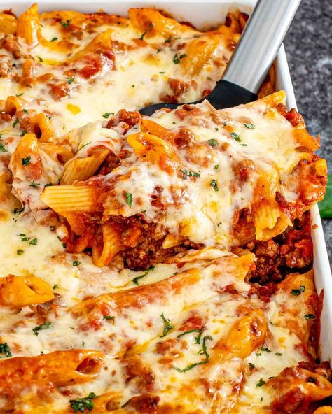 Dive into Baked Mostaccioli: a comforting Italian pasta bake loaded with cheese and savory meat sauce. Perfect for weeknights and gatherings! #bakedmostaccioli #bakedpasta #recipe Moussaka Recipe Easy, Baked Mostaccioli Recipe, Mostaccioli Pasta, Italian Pasta Bake, Baked Mostaccioli, Moussaka Recipe, Favorite Casseroles, Baked Ziti, Italian Pasta