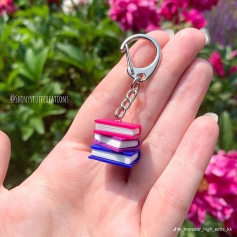 Subtle Bi Pride Aesthetic, Bi Stuff, Book Keychain, Friendship Keychains, Lgbtq Flag, Bisexual Pride Flag, Teacher Book, Book Lover Gifts, Stacked Books